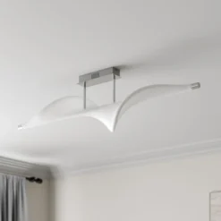 Lucande Lámpara LED de techo Edano, 122 cm, blanca, textil, atenuable