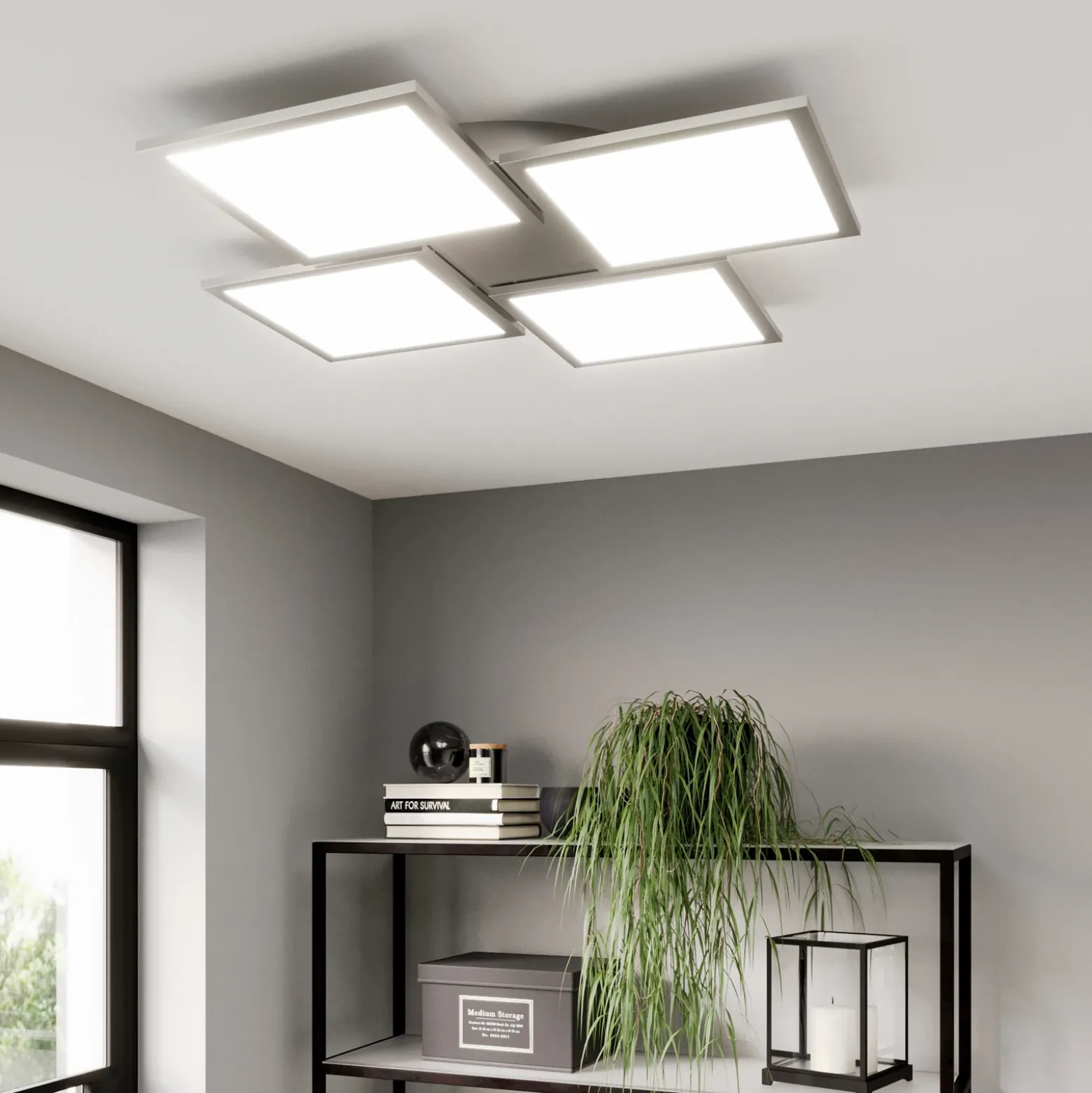 Lucande Lámpara LED de techo Ilira, 4 luces, plata, CCT, atenuable