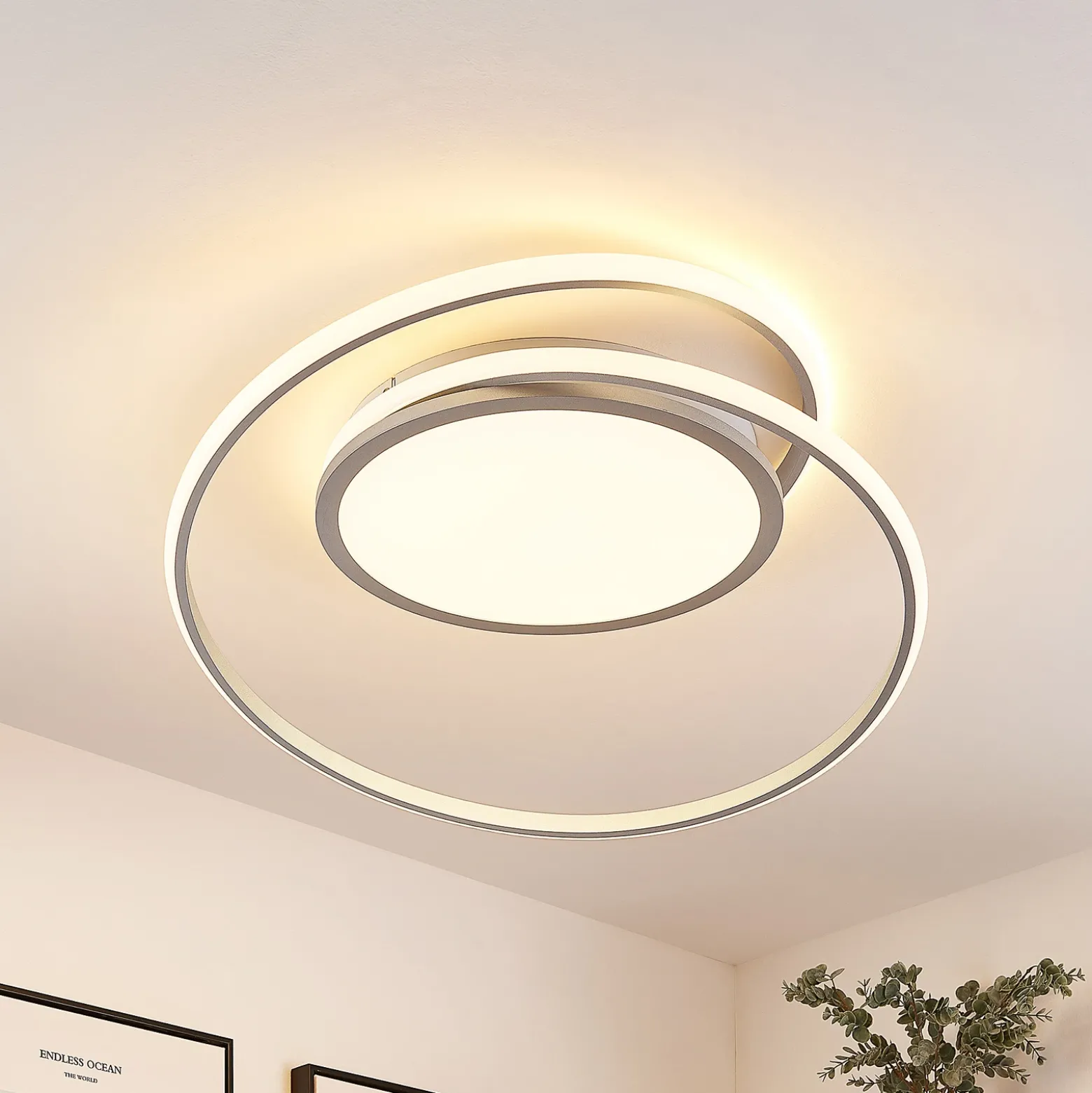 Lucande Lámpara LED de techo Noud, 65 cm, plata, metal, CCT