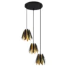 Lucande Lounit colgante, negro-dorado, 3 luces