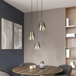 Lucande Lounit colgante, negro-dorado, 3 luces