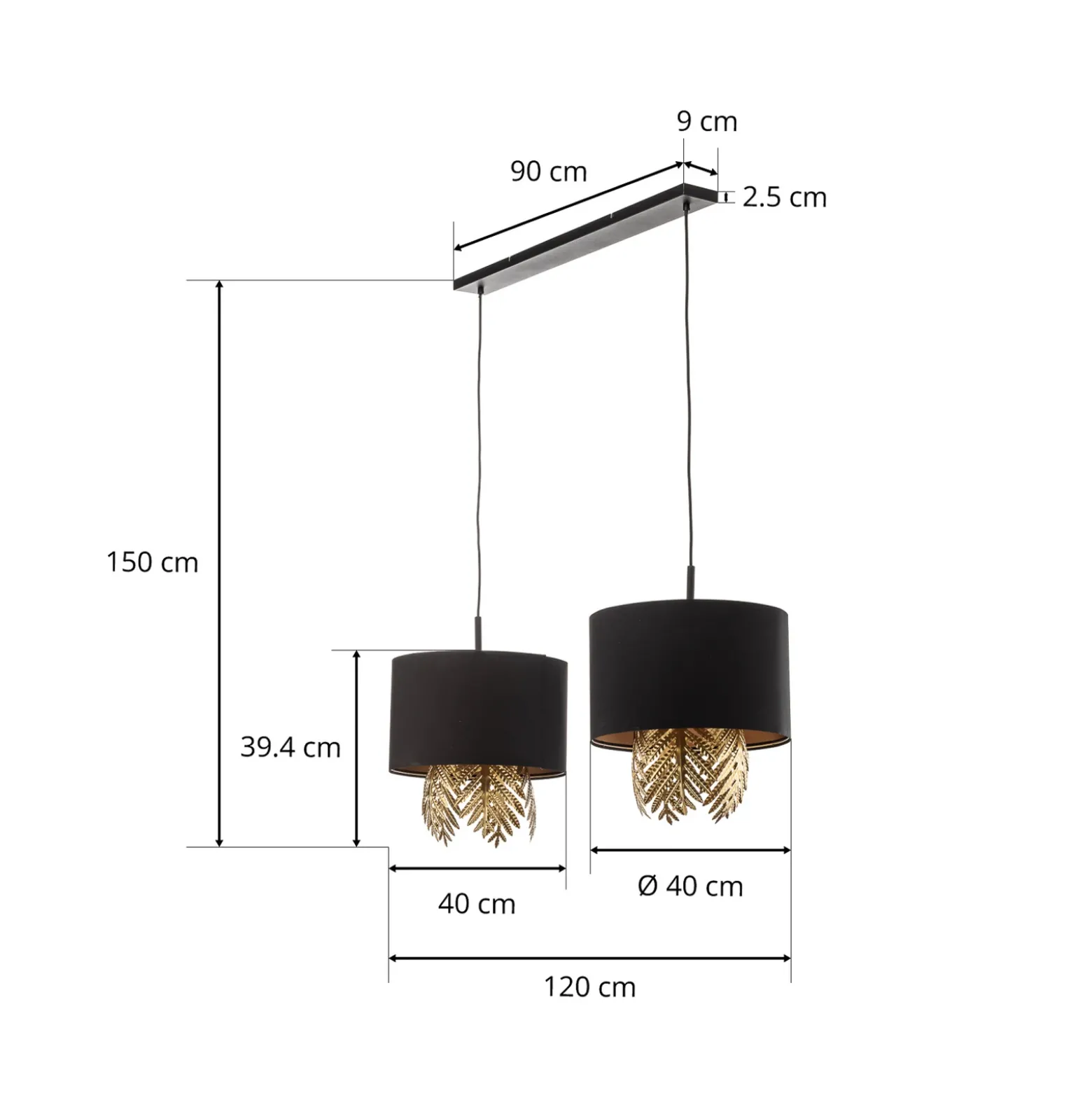 Lucande Malviras lámpara colgante de tela, decoración de hojas 2 luces.