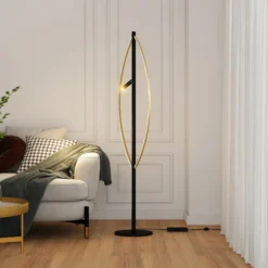 Lucande Matwei Lámpara de pie LED, ovalada, latón