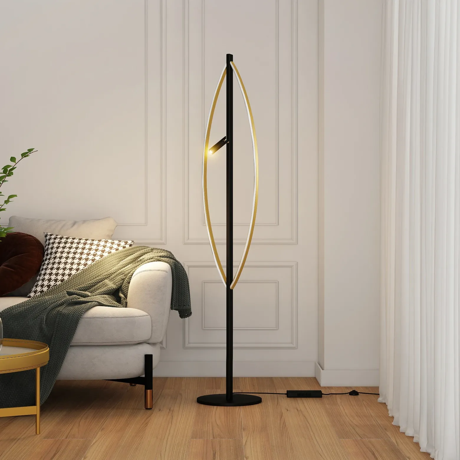 Lucande Matwei Lámpara de pie LED, ovalada, latón