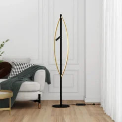 Lucande Matwei Lámpara de pie LED, ovalada, latón