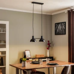 Lucande Mostrid lámpara colgante, negro, 2 luces