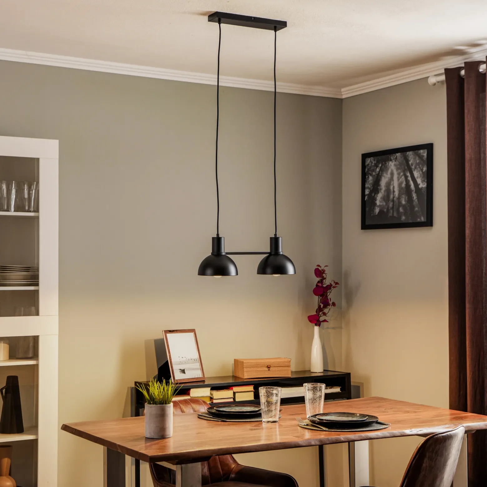 Lucande Mostrid lámpara colgante, negro, 2 luces