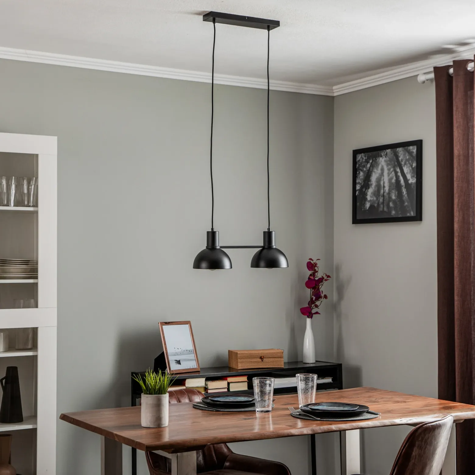 Lucande Mostrid lámpara colgante, negro, 2 luces