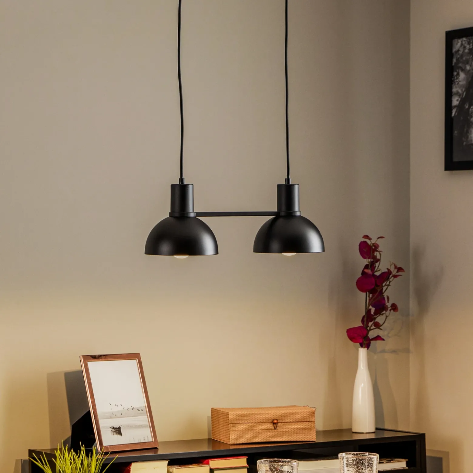 Lucande Mostrid lámpara colgante, negro, 2 luces