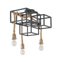Lucande plafón Andrik, 44 cm, 3 luces, cuerda de cáñamo, metal
