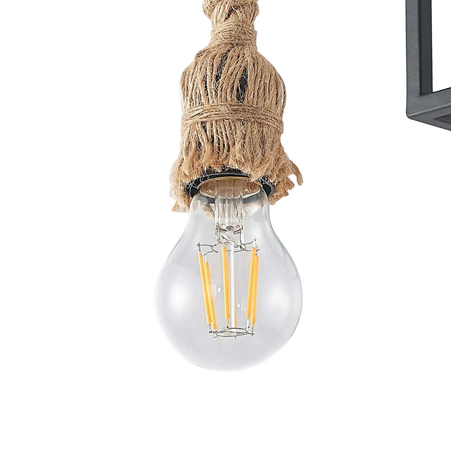 Lucande plafón Andrik, 44 cm, 3 luces, cuerda de cáñamo, metal