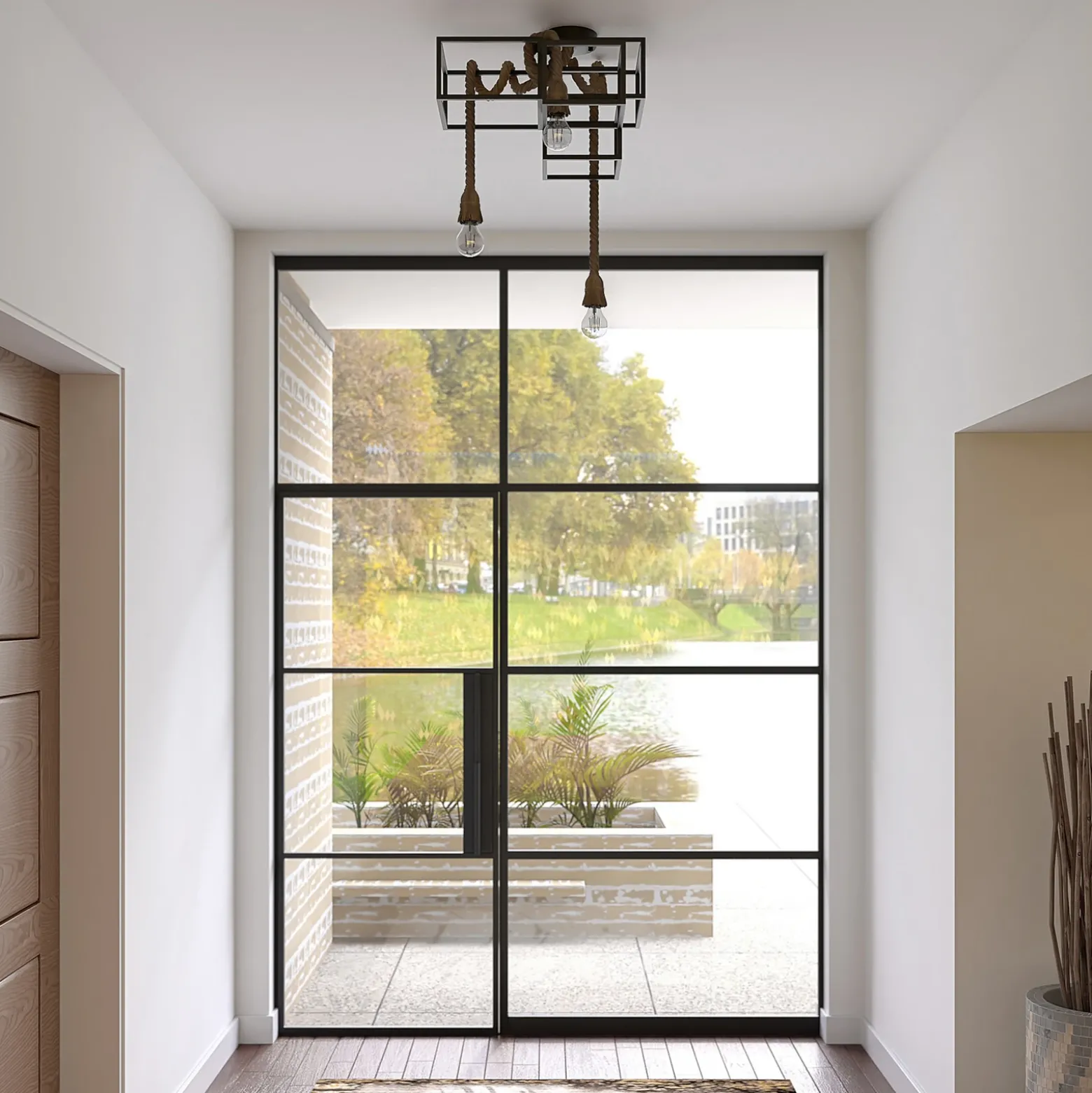 Lucande plafón Andrik, 44 cm, 3 luces, cuerda de cáñamo, metal