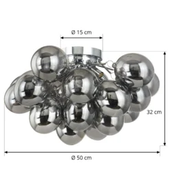 Lucande plafón Diborah, gris humo, cristal, Ø 50 cm, G9