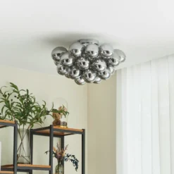 Lucande plafón Diborah, gris humo, cristal, Ø 50 cm, G9