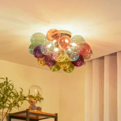 Lucande plafón Diborah, multicolor, cristal, Ø 50 cm, G9