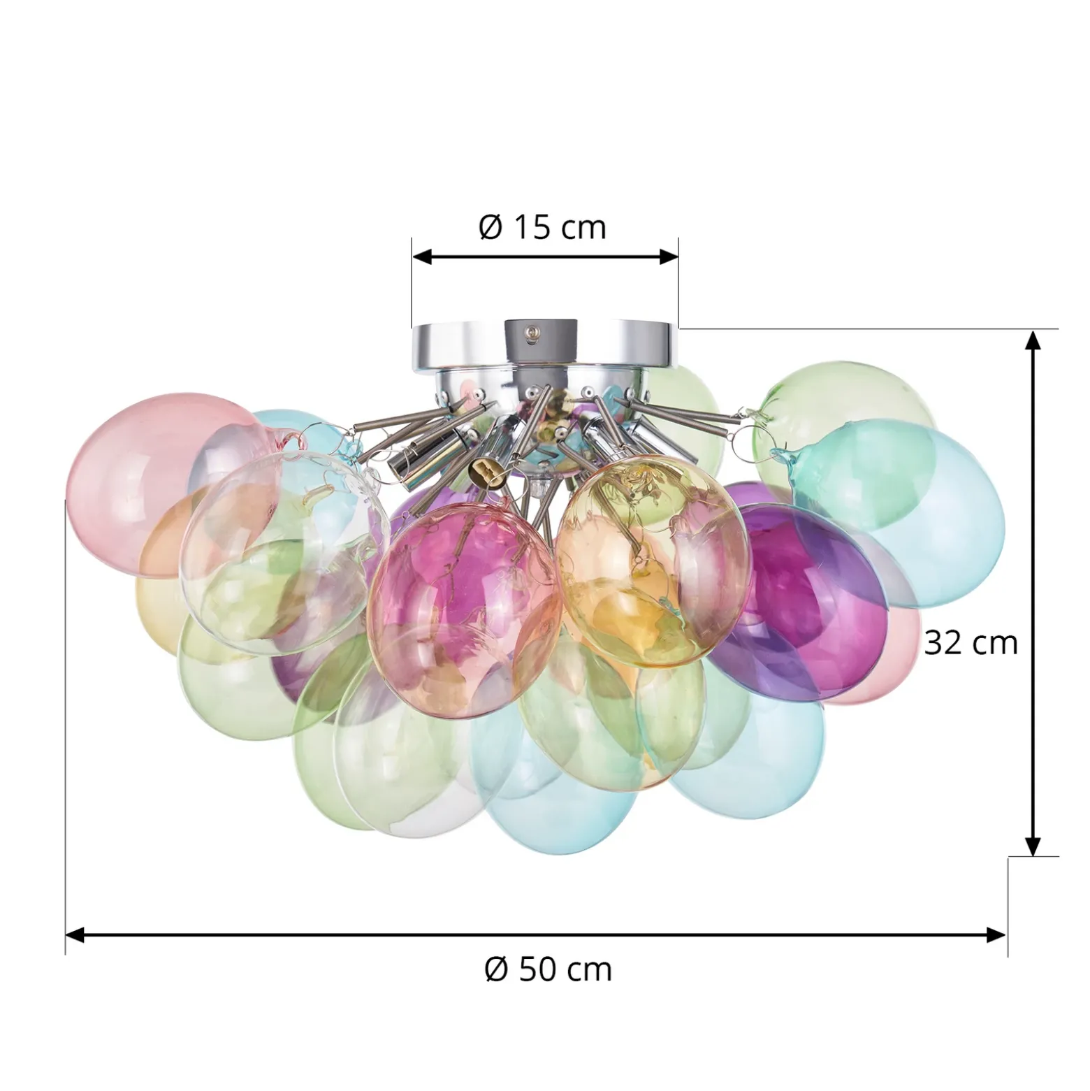 Lucande plafón Diborah, multicolor, cristal, Ø 50 cm, G9