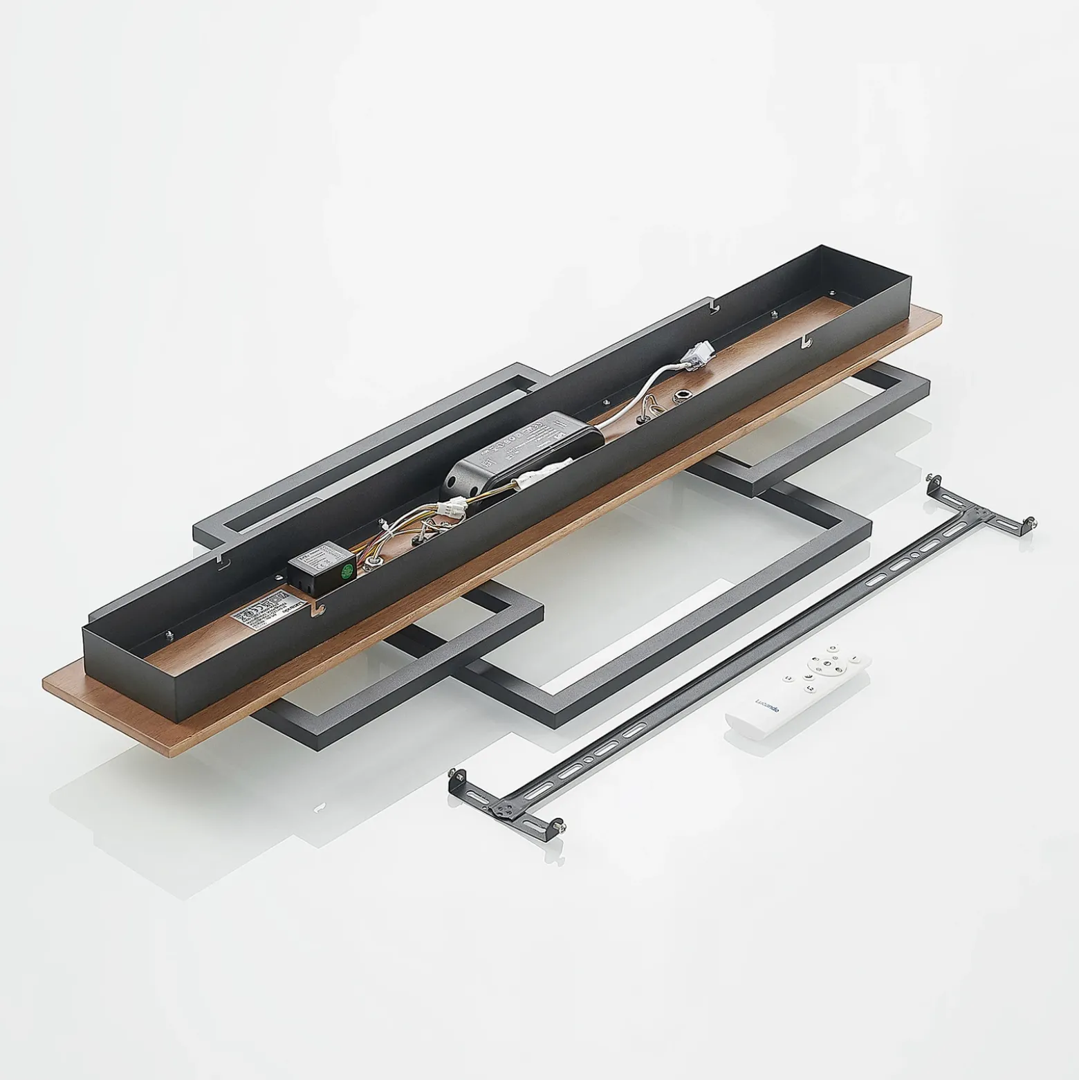 Lucande Plafón LED Chariska, 95cm, negro, madera, CCT