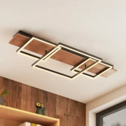 Lucande Plafón LED Chariska, 95cm, negro, madera, CCT