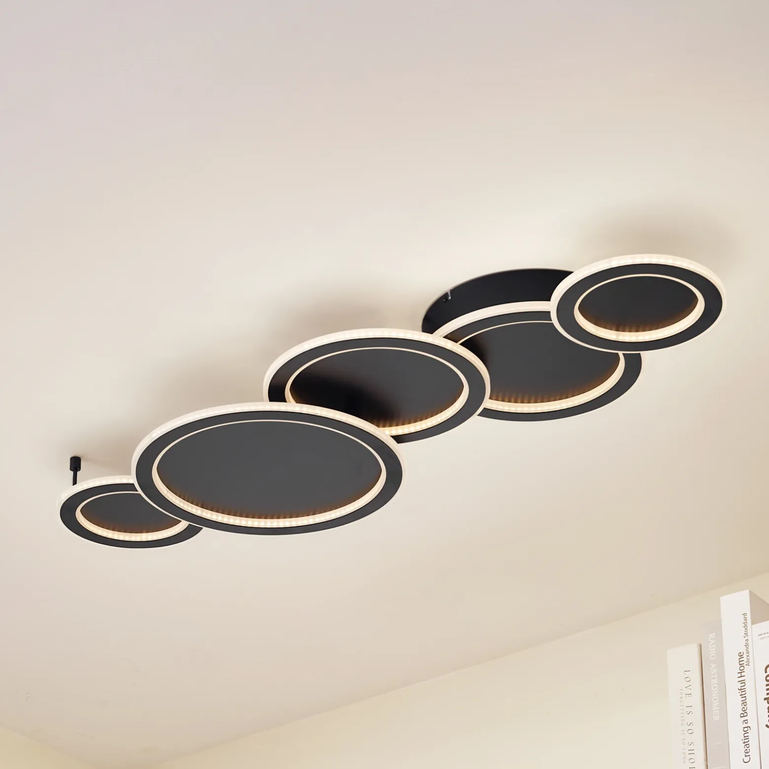 Lucande Plafón LED Diala, negro, metal, 96 cm