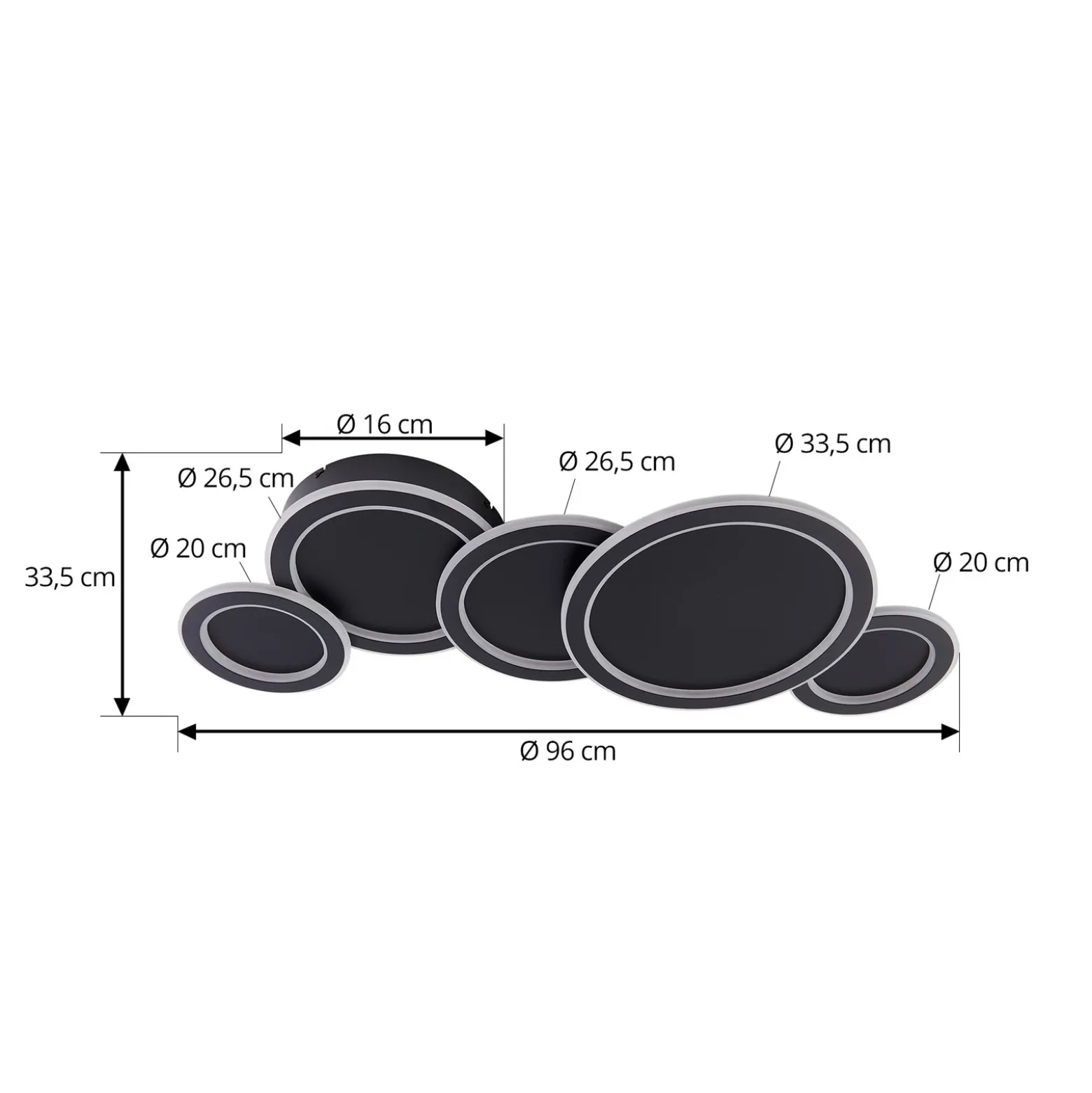Lucande Plafón LED Diala, negro, metal, 96 cm