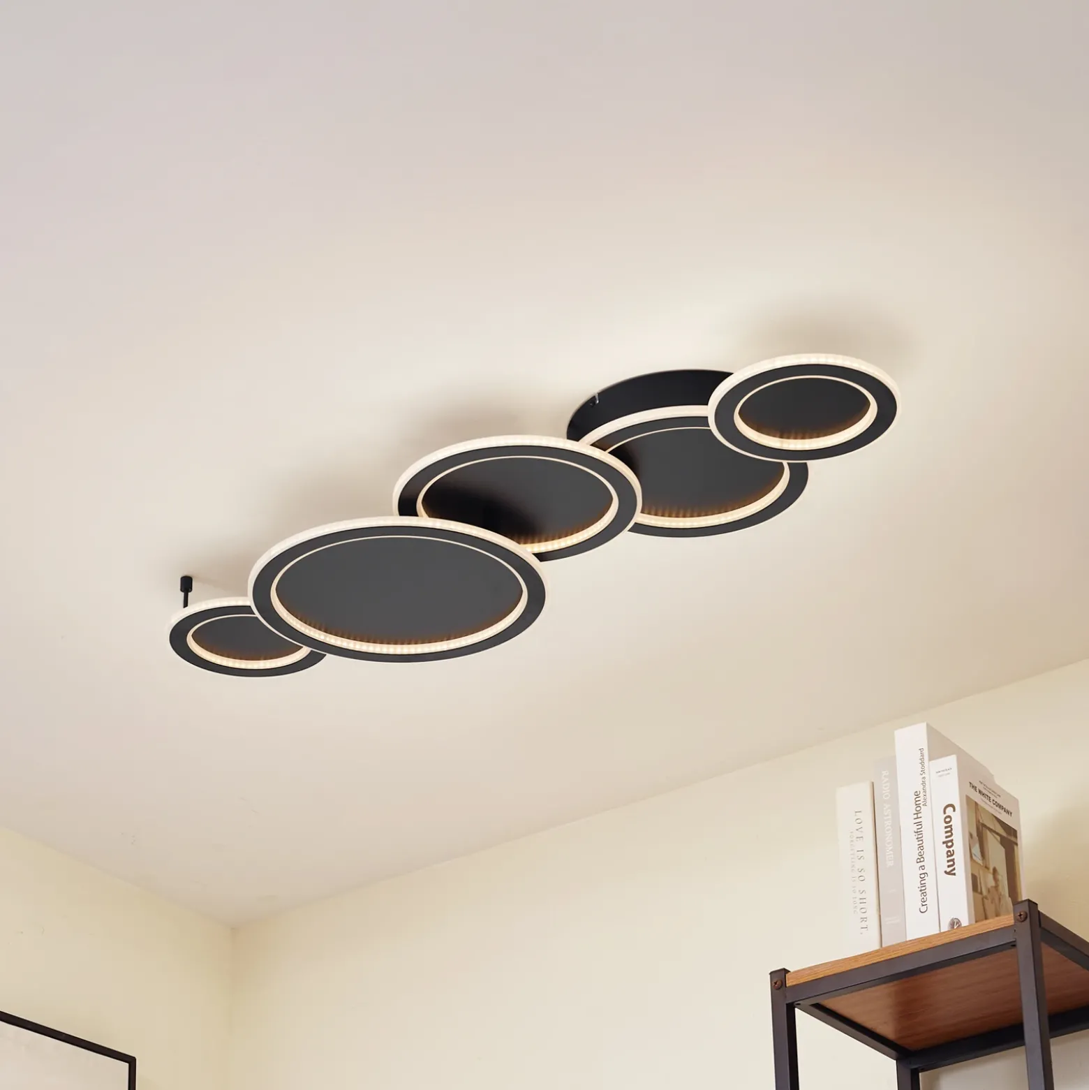 Lucande Plafón LED Diala, negro, metal, 96 cm