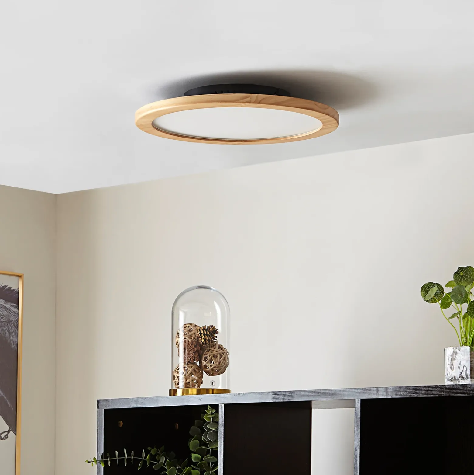 Lucande Plafón LED Joren, Ø 38 cm, madera, CCT, control remoto