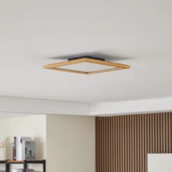 Lucande Plafón LED Joren, 42 cm, madera, CCT, control remoto