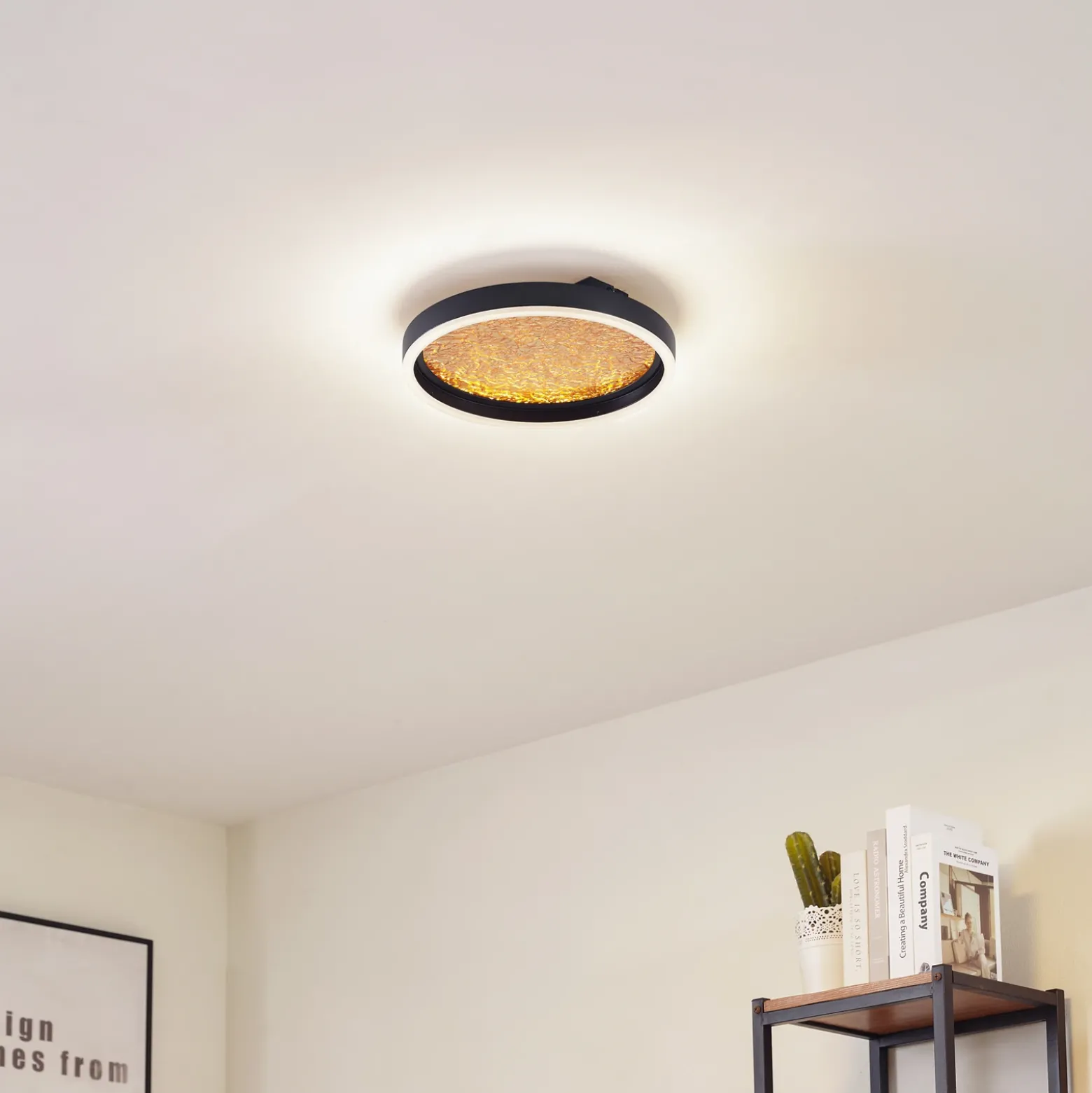 Lucande Plafón LED Menulis, negro/oro, PC, Ø 30 cm