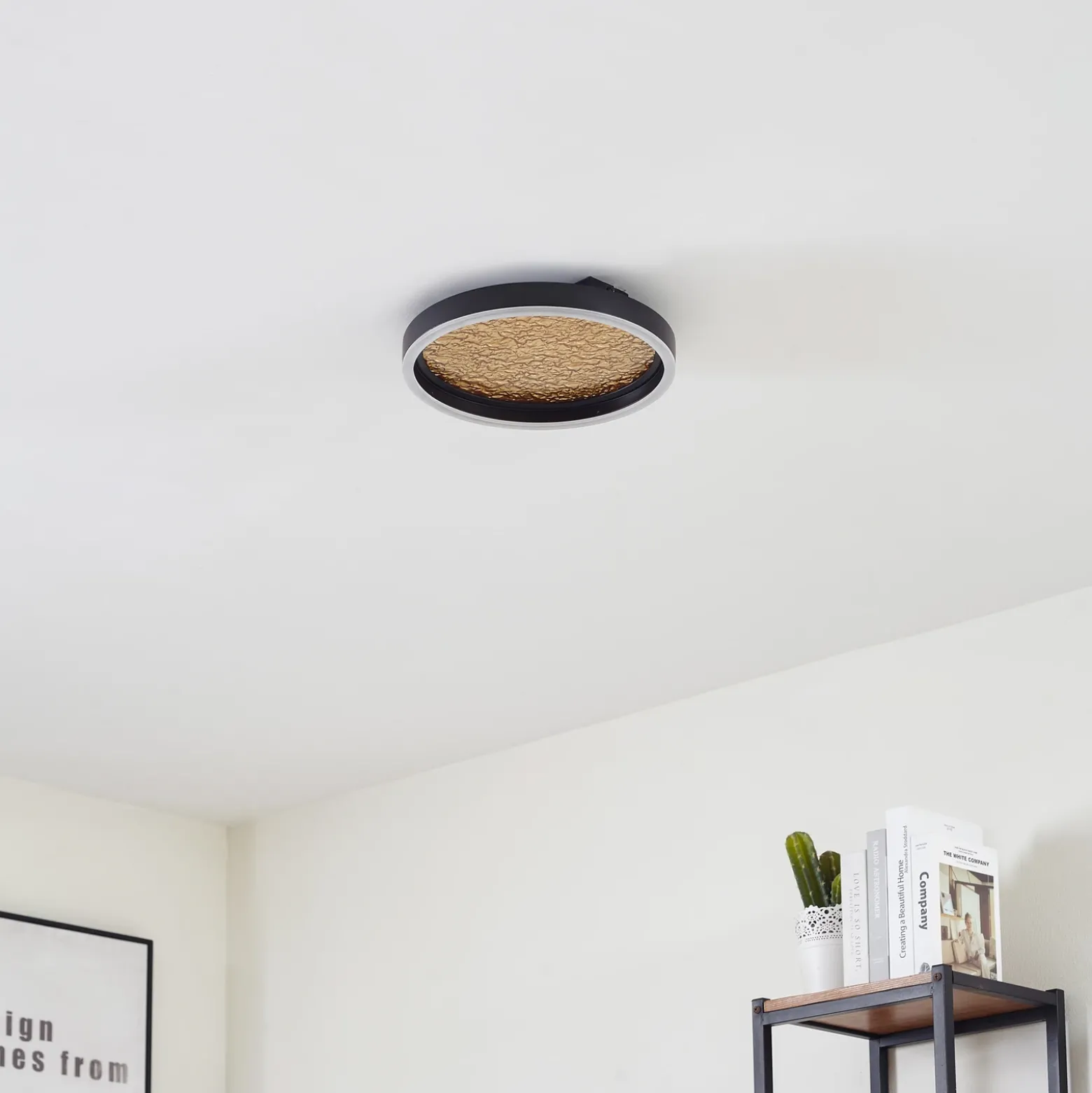 Lucande Plafón LED Menulis, negro/oro, PC, Ø 30 cm
