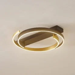 Lucande Plafón LED Natsuma, negro/oro, metal, Ø 50 cm