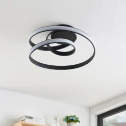 Lucande, plafón LED Sakina, negro, metal, Ø 48 cm