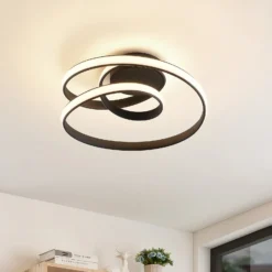 Lucande, plafón LED Sakina, negro, metal, Ø 48 cm