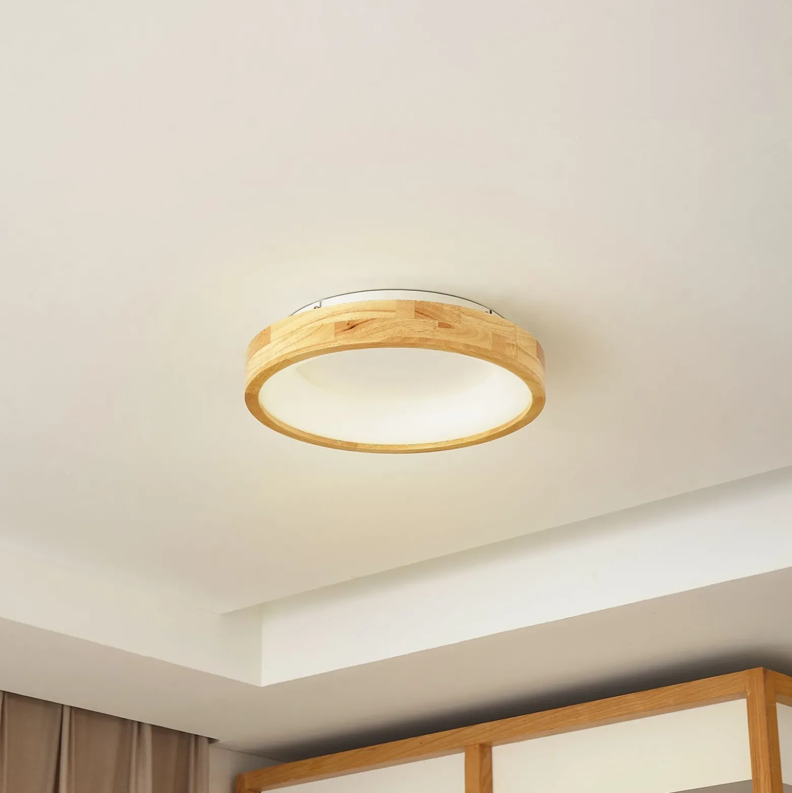 Lucande Plafón LED Samvel, Ø 40 cm, madera
