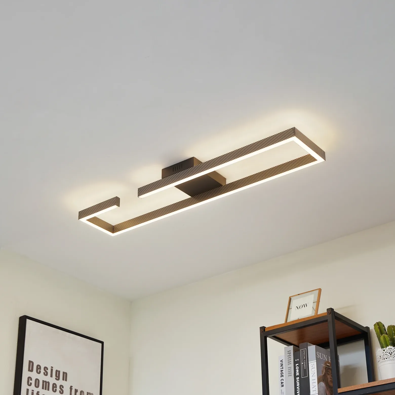Lucande Plafón LED Yvor, 100 cm, negro, aluminio