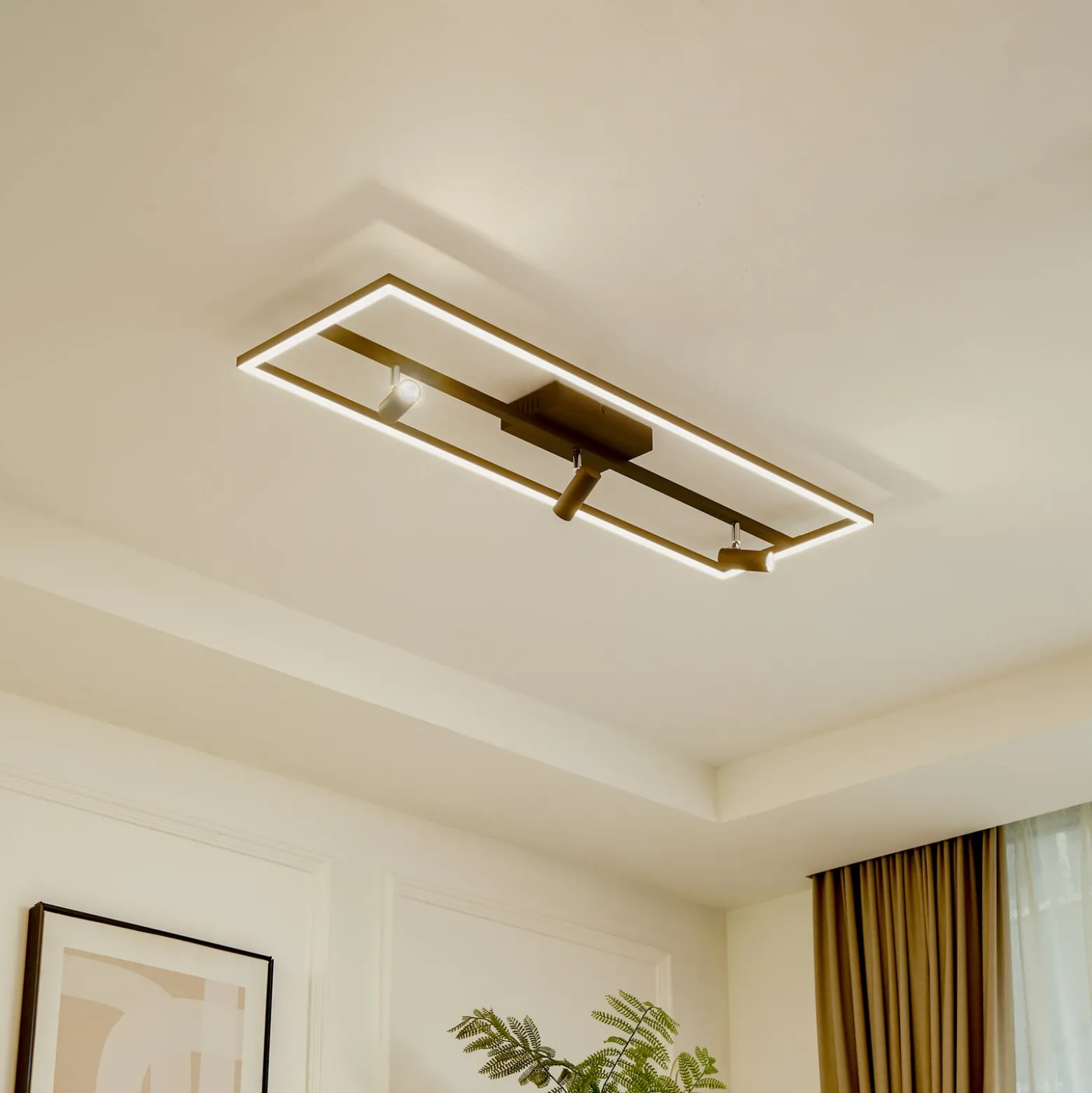 Lucande Plafón LED Yvor, 99,5 cm, negro, orientable