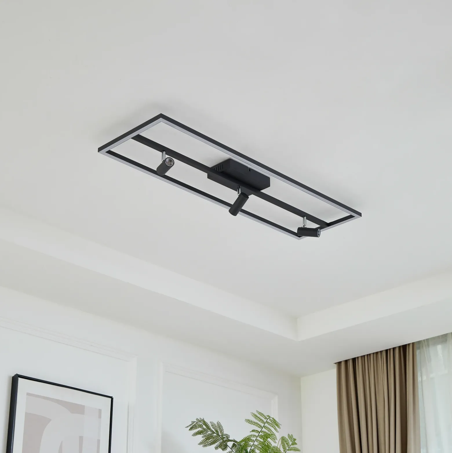 Lucande Plafón LED Yvor, 99,5 cm, negro, orientable
