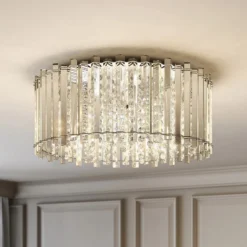 Lucande plafón Limana, Ø 50 cm, cromo, cristal