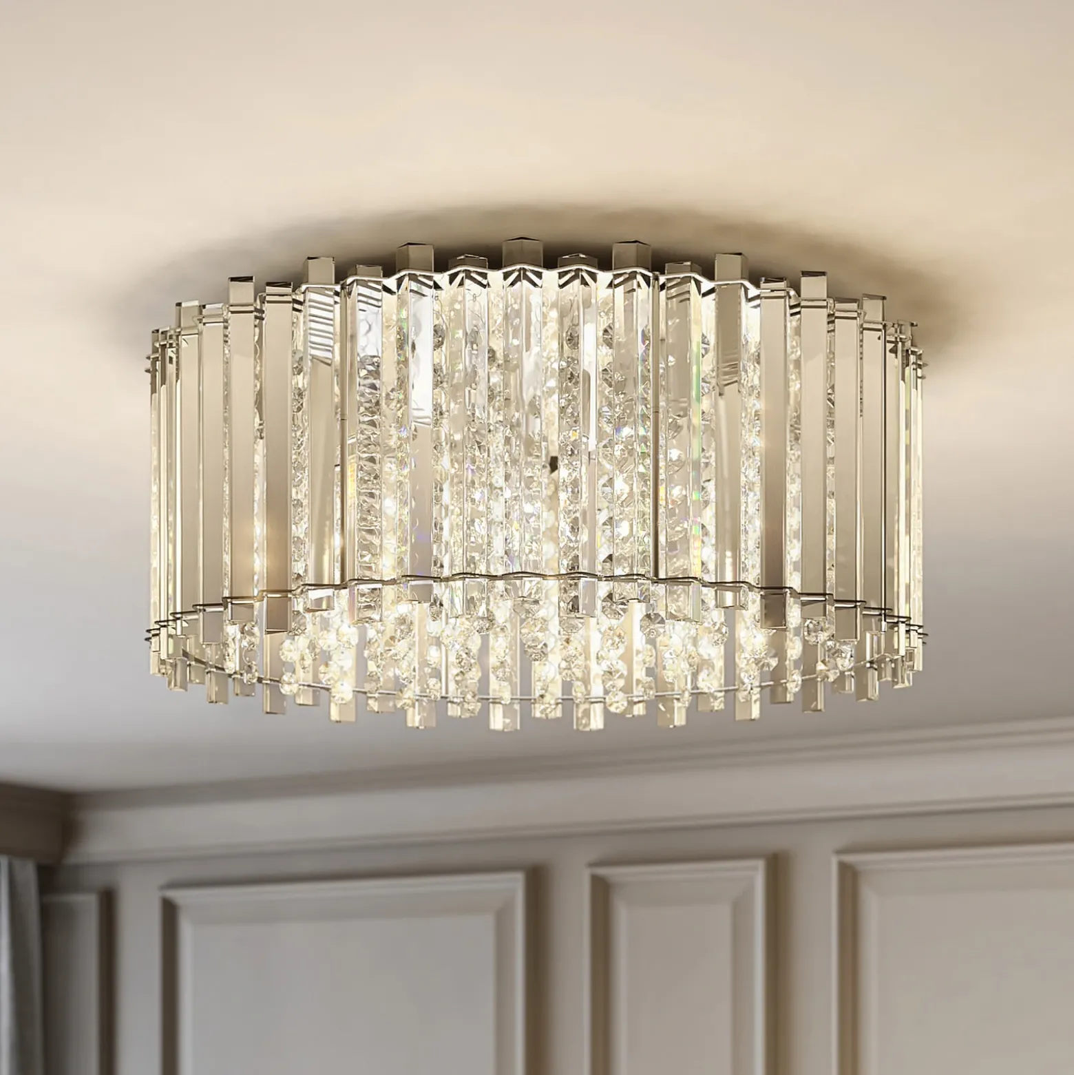 Lucande plafón Limana, Ø 50 cm, cromo, cristal