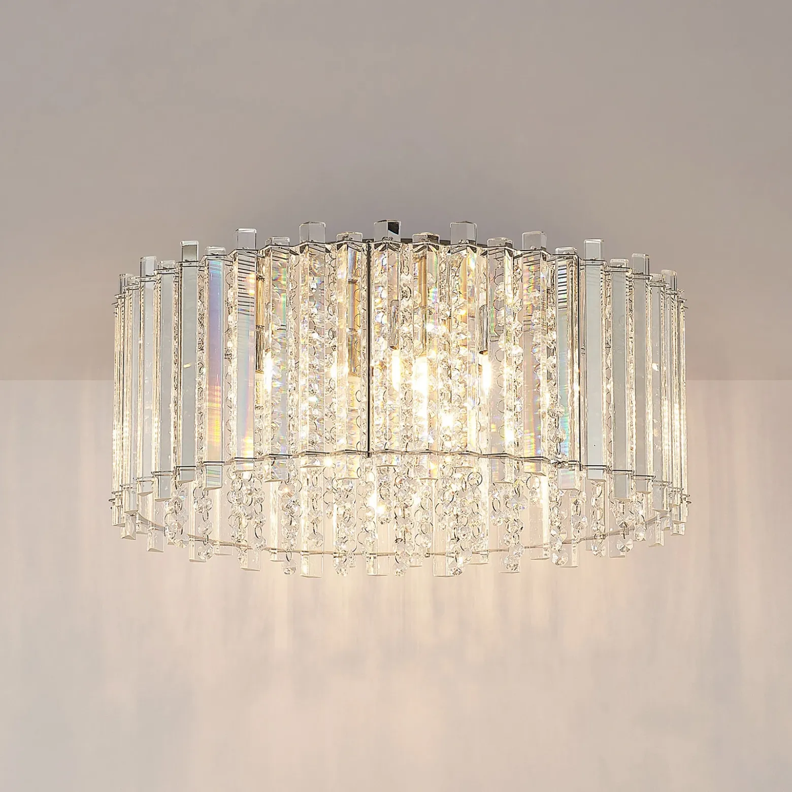 Lucande plafón Limana, Ø 50 cm, cromo, cristal