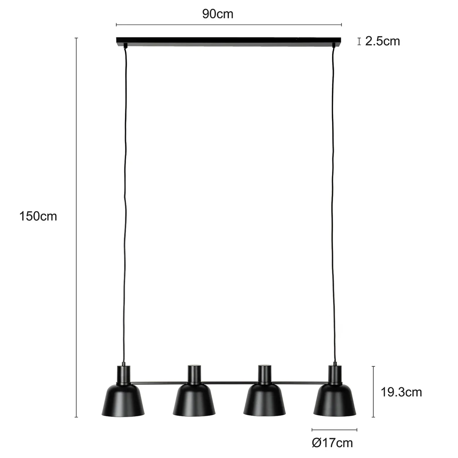 Lucande Servan lámpara colgante, negro, 4 luces