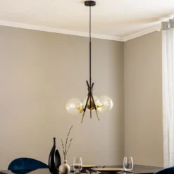 Lucande Sotiana lámpara colgante, 3 luces, redonda, latón