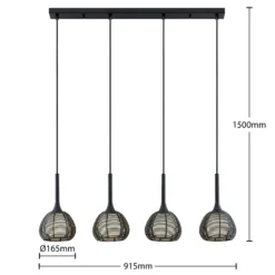 Lucande Tetira colgante, 4 luces, largo, negro