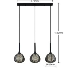 Lucande Tetira colgante, 3 luces, largo, negro