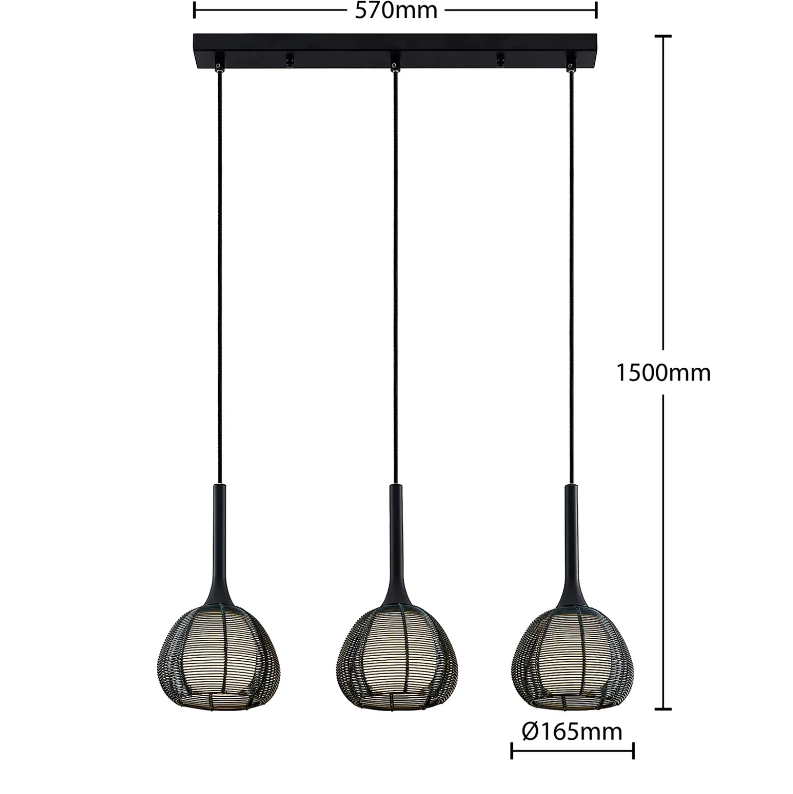 Lucande Tetira colgante, 3 luces, largo, negro