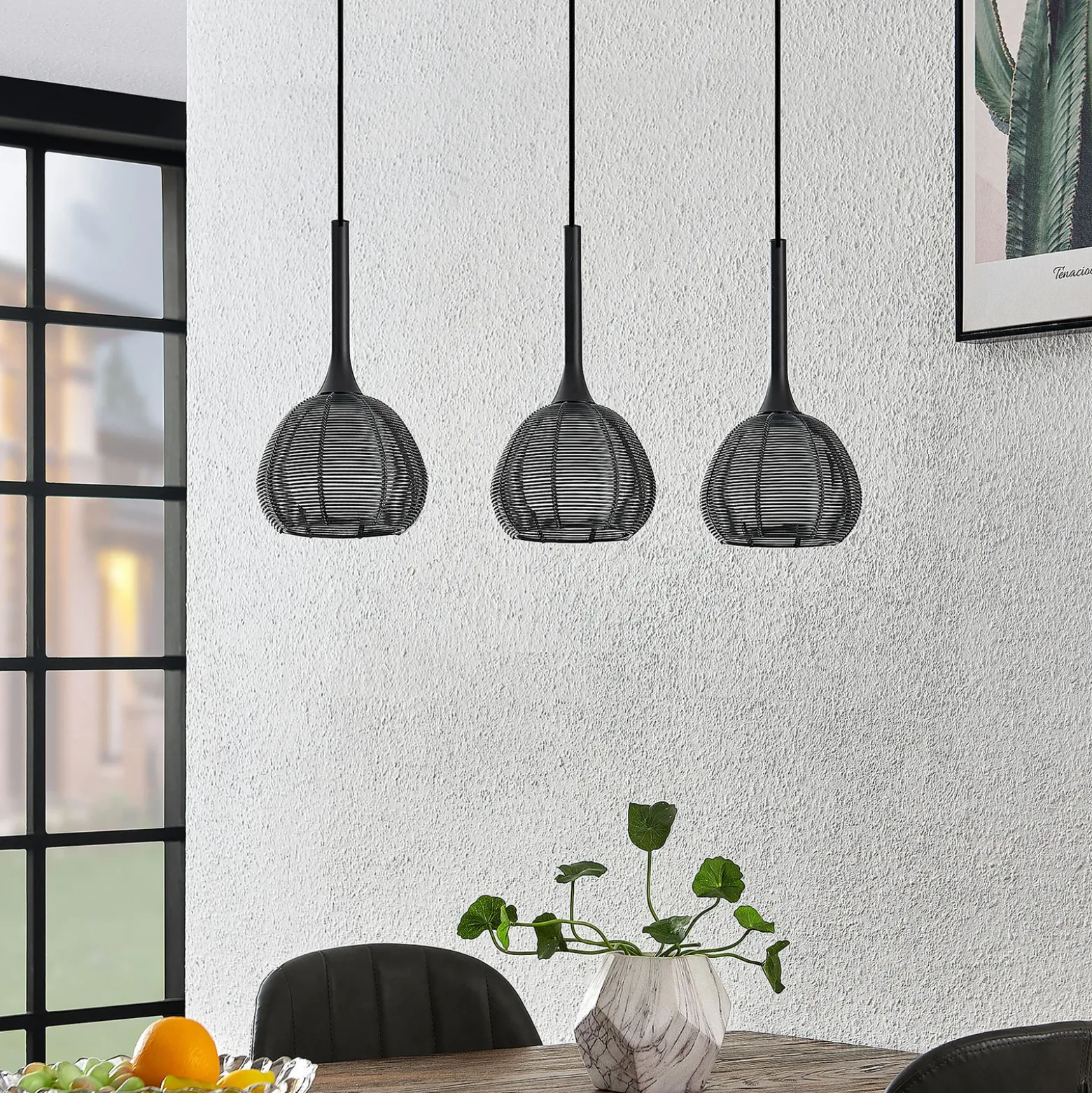 Lucande Tetira colgante, 3 luces, largo, negro
