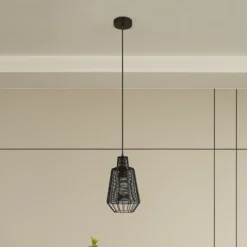 Lucande Tinko lámpara colgante en forma de jaula, negra, 20 cm
