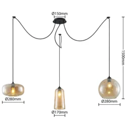 Lucande Zyli lámpara colgante, 3 luces, ámbar