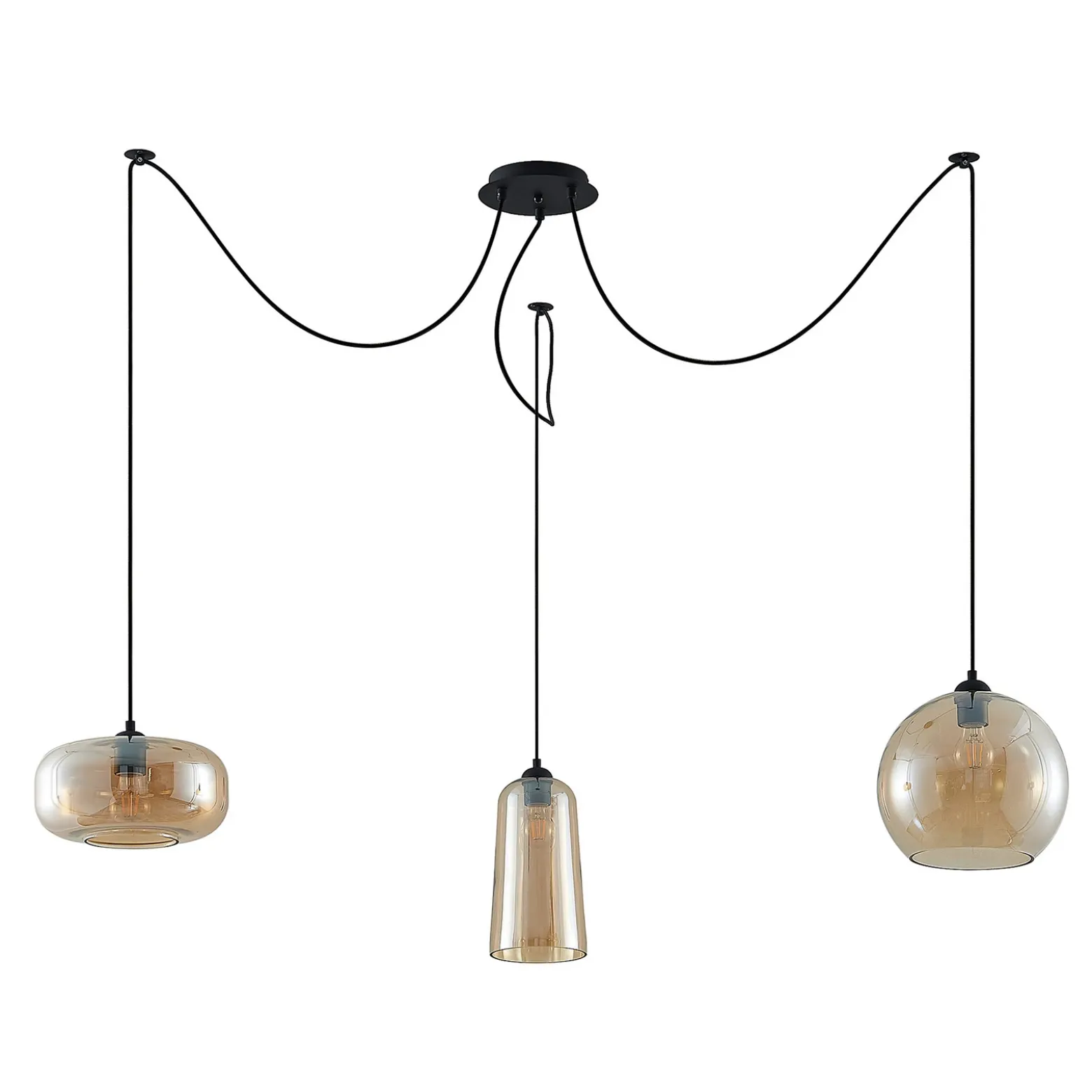 Lucande Zyli lámpara colgante, 3 luces, ámbar