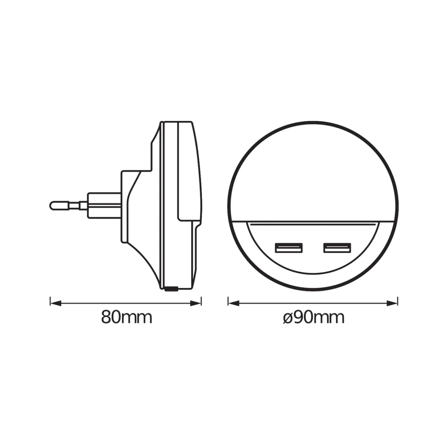 Luz nocturna LED con enchufe LUNETTA USB de OSRAM, blanca, Ø 9 cm