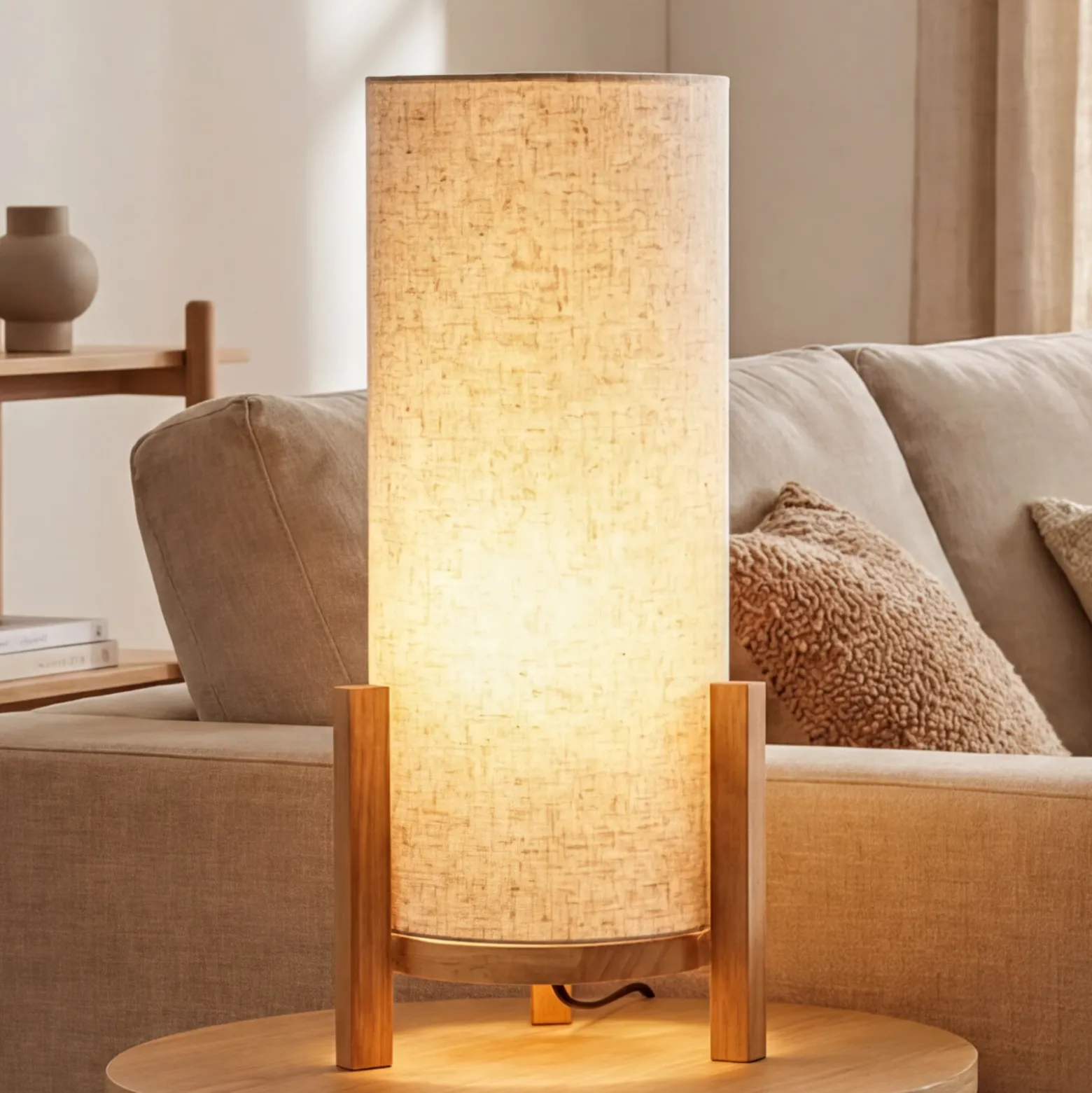 Madita lámpara de mesa LED, altura 48 cm, Natur/lino